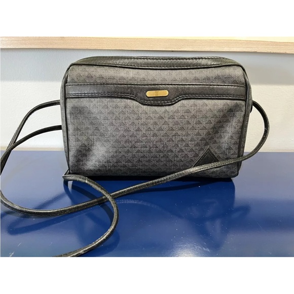 Liz Claiborne Purse Black Triangle Logo Leather Bag X Cross Body Vintage 80s